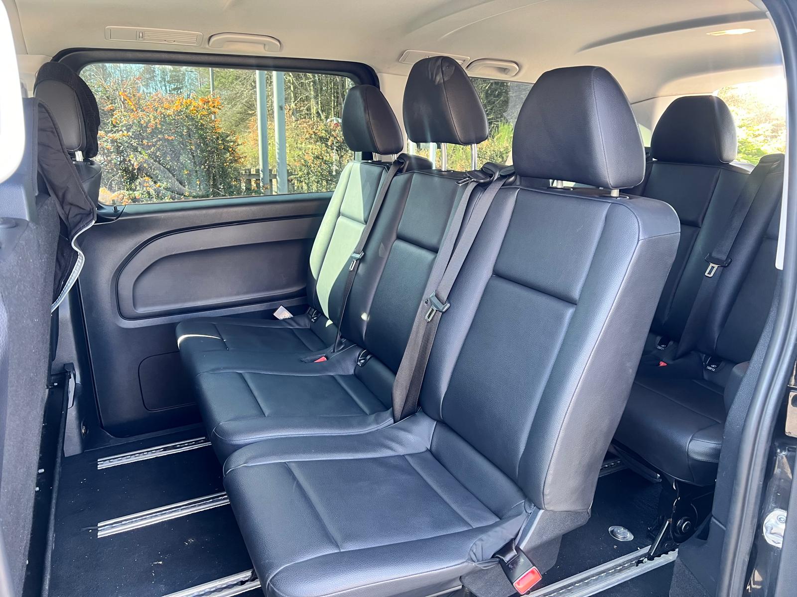 Black leather interior of the Mercedes-Benz Vito